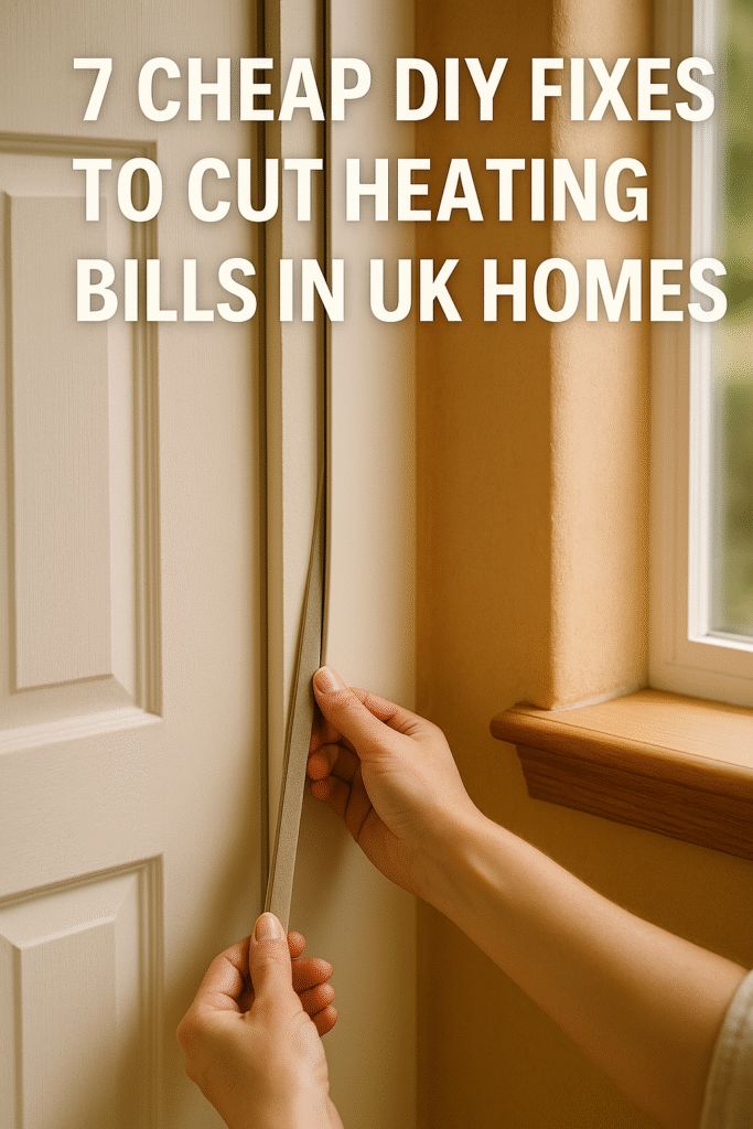 Cheap DIY heating fixes UK 2025 – draught excluders, radiator reflectors, window film, and thermal curtains to reduce heating bills
