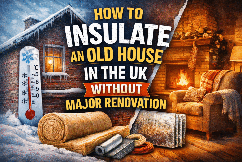 Victorian UK home in winter showing a warm insulated house despite cold weather outside