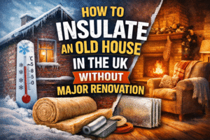 Victorian UK home in winter showing a warm insulated house despite cold weather outside