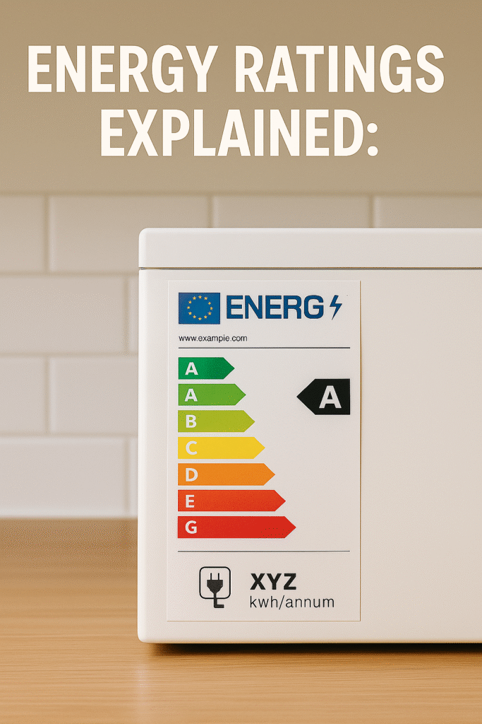 UK kitchen with A-rated appliances and visible energy labels