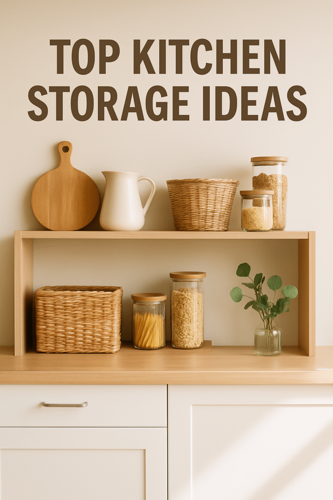 Organised UK kitchen cupboard with stackable shelves, pull-out trays, and labelled containers