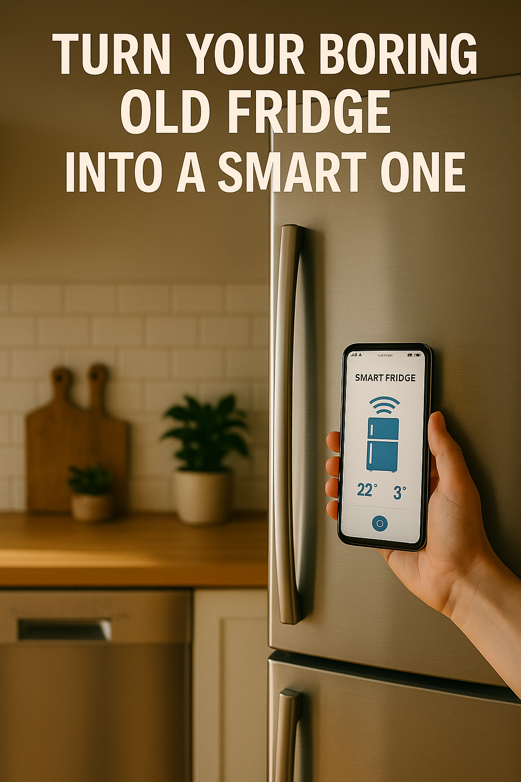 Old fridge upgraded with smart thermometer, door alarm, and app-connected monitoring tools