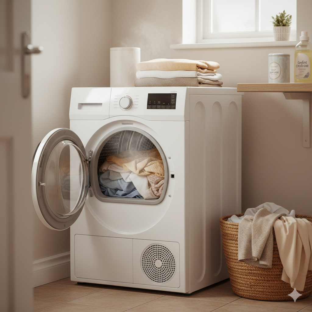 tumble dryer showing fresh laundry