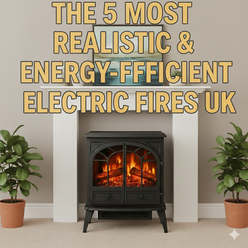 A cozy corner with a black HOMCOM freestanding electric fireplace, a distressed brick wall, and a green armchair, decorated for winter.