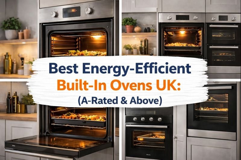 Best energy-efficient built-in ovens in the UK showing A-rated electric ovens in a modern kitchen