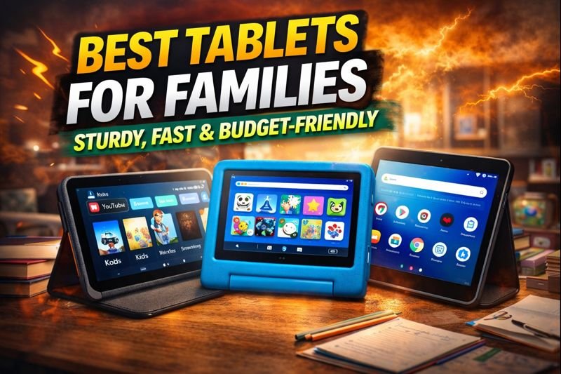 Best tablets for families in the UK showing sturdy, budget-friendly tablets suitable for kids and shared household use