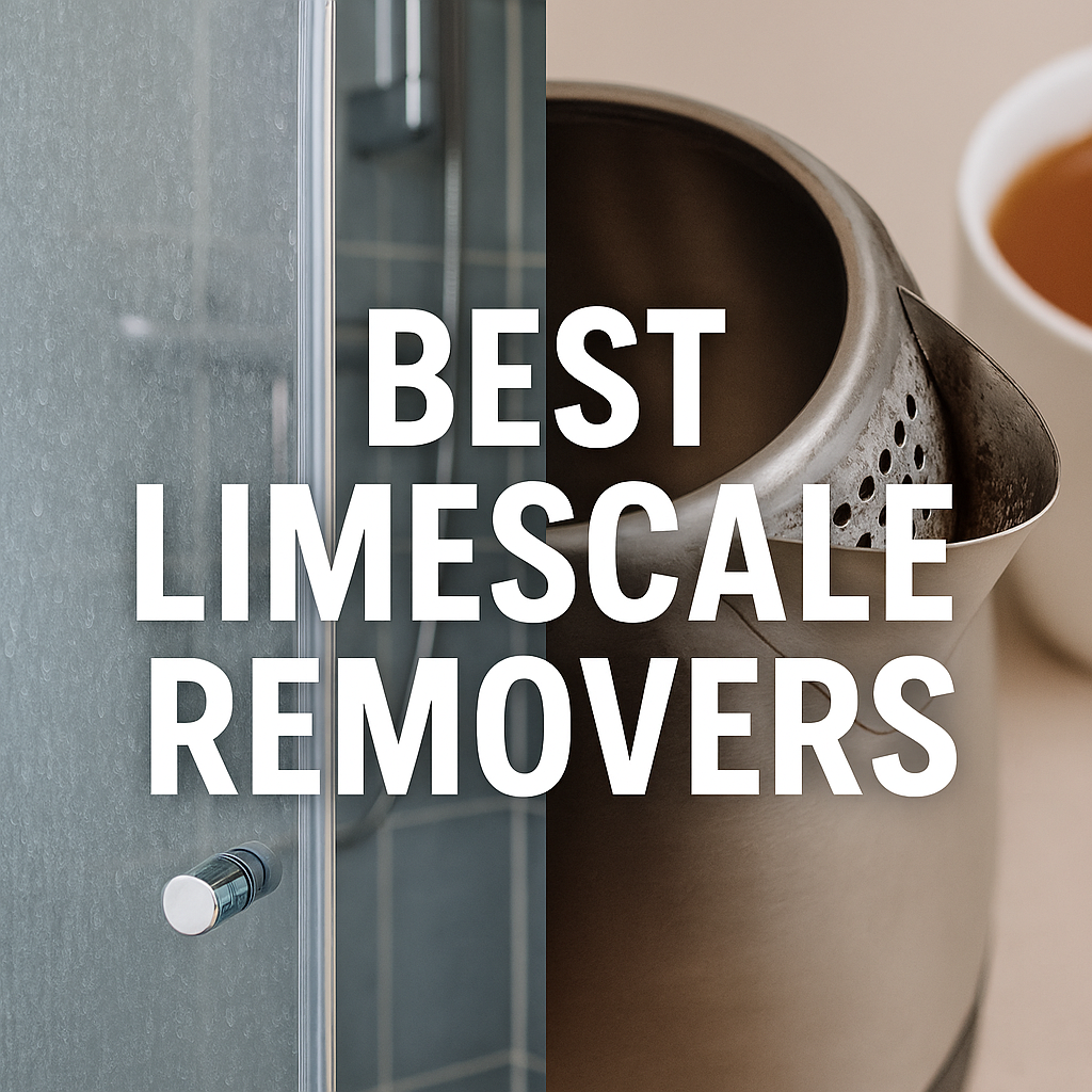 “Bathroom shower screen showing clear glass on one side and cloudy limescale build‑up on the other, highlighting the effect of limescale removers.”